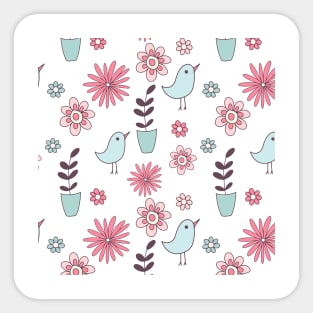 Beautiful Flowers And Birds Pattern Sticker